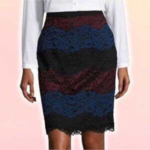NWT KARL LAGERFELD Paris Colorblocked Floral Lace Pencil Skirt Sz 12